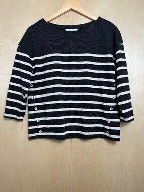 Garnet Hill Womens Top Sz M Soleil Vintage Knit Shirt Striped Boat Neck